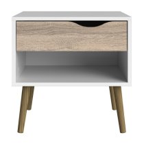 Oklo Wooden 1 Drawer Bedside Cabinet In White And Oak