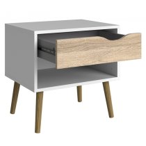 Oklo Wooden 1 Drawer Bedside Cabinet In White And Oak