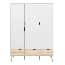 Oklo Wooden 3 Doors 3 Drawers Wardrobe In White And Oak