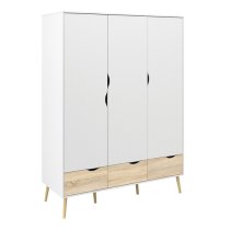 Oklo Wooden 3 Doors 3 Drawers Wardrobe In White And Oak