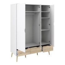 Oklo Wooden 3 Doors 3 Drawers Wardrobe In White And Oak