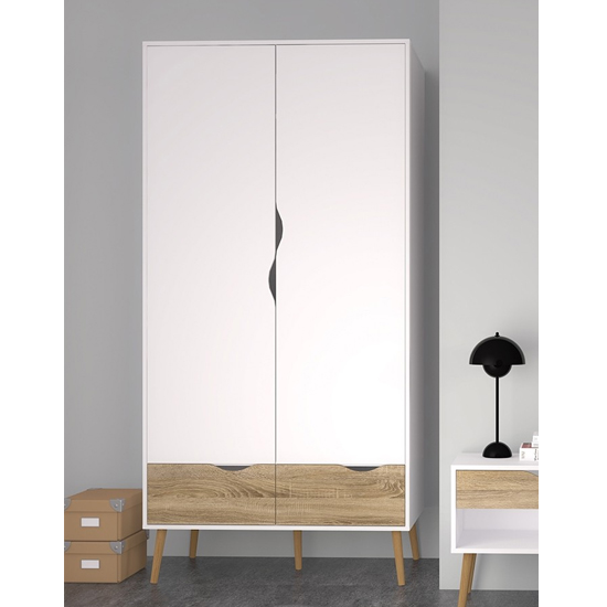 Oklo Wooden 2 Doors 2 Drawers Wardrobe In White And Oak