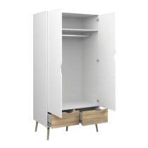 Oklo Wooden 2 Doors 2 Drawers Wardrobe In White And Oak