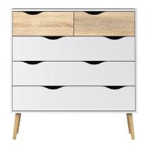 Oklo Wooden Chest Of 5 Drawers In White And Oak