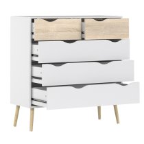 Oklo Wooden Chest Of 5 Drawers In White And Oak