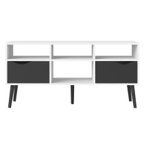 Oklo Wooden 2 Drawers 4 Shelves TV Stand In White And Matt Black