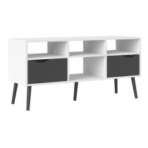 Oklo Wooden 2 Drawers 4 Shelves TV Stand In White And Matt Black