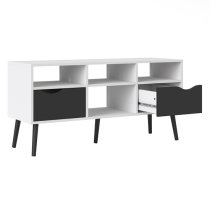 Oklo Wooden 2 Drawers 4 Shelves TV Stand In White And Matt Black