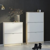 Shovy Wooden Shoe Cabinet In White And Oak With 2 Doors 1 Layer