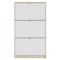 Shovy Wooden Shoe Cabinet In White And Oak With 3 Doors 1 Layer