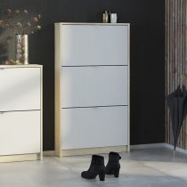 Shovy Wooden Shoe Cabinet In White And Oak With 3 Doors 1 Layer