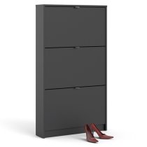 Shovy Wooden Shoe Cabinet In Matt Black With 3 Doors And 1 Layer