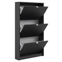 Shovy Wooden Shoe Cabinet In Matt Black With 3 Doors And 1 Layer