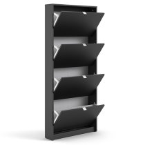 Shovy Wooden Shoe Cabinet In Matt Black With 4 Doors And 1 Layer