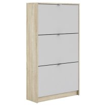 Shovy Wooden Shoe Cabinet In White And Oak With 3 Doors 2 Layers