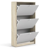 Shovy Wooden Shoe Cabinet In White And Oak With 3 Doors 2 Layers