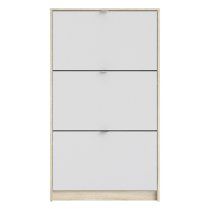 Shovy Wooden Shoe Cabinet In White And Oak With 3 Doors 2 Layers