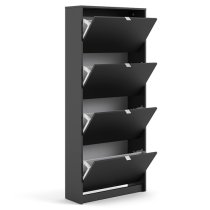 Shovy Wooden Shoe Cabinet In Matt Black With 4 Doors And 2 Layer