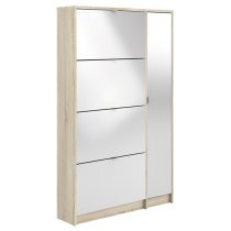 Shovy White High Gloss Shoe Cabinet In Oak With 5 Doors 2 Layers