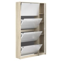 Shovy White High Gloss Shoe Cabinet In Oak With 5 Doors 2 Layers