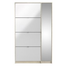 Shovy White High Gloss Shoe Cabinet In Oak With 5 Doors 2 Layers