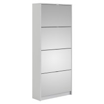 Shovy Mirrored Shoe Cabinet In White With 4 Doors And 2 Layers