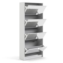 Shovy Mirrored Shoe Cabinet In White With 4 Doors And 2 Layers