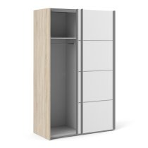 Vrok Wooden Sliding Doors Wardrobe In Oak White With 2 Shelves