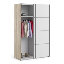 Vrok Wooden Sliding Doors Wardrobe In Oak White With 2 Shelves