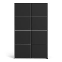 Vrok Wooden Sliding Doors Wardrobe In Matt Black With 2 Shelves