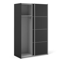 Vrok Wooden Sliding Doors Wardrobe In Matt Black With 2 Shelves