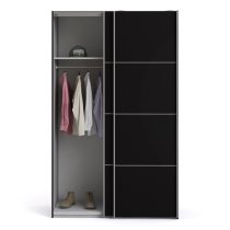 Vrok Wooden Sliding Doors Wardrobe In Matt Black With 2 Shelves