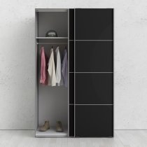 Vrok Wooden Sliding Doors Wardrobe In Matt Black With 2 Shelves