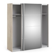 Vrok Mirrored Sliding Doors Wardrobe In Oak With 2 Shelves