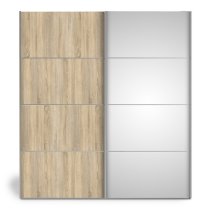 Trek Mirrored Sliding Doors Wardrobe In Oak With 2 Shelves