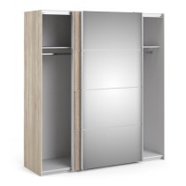 Trek Mirrored Sliding Doors Wardrobe In Oak With 2 Shelves