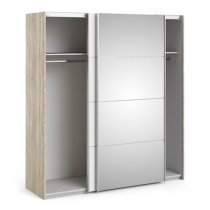 Trek Mirrored Sliding Doors Wardrobe In Oak White With 2 Shelves