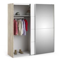 Trek Mirrored Sliding Doors Wardrobe In Oak White With 2 Shelves