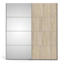 Wonk Mirrored Sliding Doors Wardrobe In White Oak With 2 Shelves