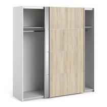 Wonk Mirrored Sliding Doors Wardrobe In White Oak With 2 Shelves