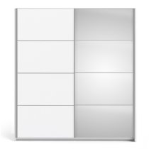 Reck Mirrored Sliding Doors Wardrobe In White With 2 Shelves