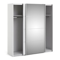 Reck Mirrored Sliding Doors Wardrobe In White With 2 Shelves