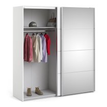 Reck Mirrored Sliding Doors Wardrobe In White With 2 Shelves