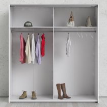 Reck Mirrored Sliding Doors Wardrobe In White With 2 Shelves