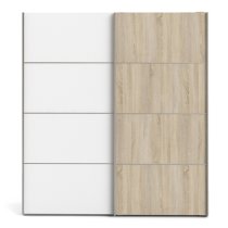 Dcap Wooden Sliding Doors Wardrobe In White Oak With 2 Shelves