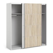 Dcap Wooden Sliding Doors Wardrobe In White Oak With 2 Shelves