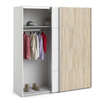 Dcap Wooden Sliding Doors Wardrobe In White Oak With 2 Shelves