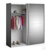 Opim Mirrored Sliding Door Wardrobe In Matt Black With 2 Shelves