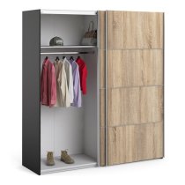 Opim Wooden Sliding Doors Wardrobe In Black Oak With 2 Shelves