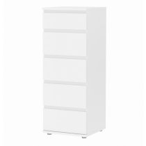 Naira Narrow Wooden Chest Of Drawers In White With 5 Drawers